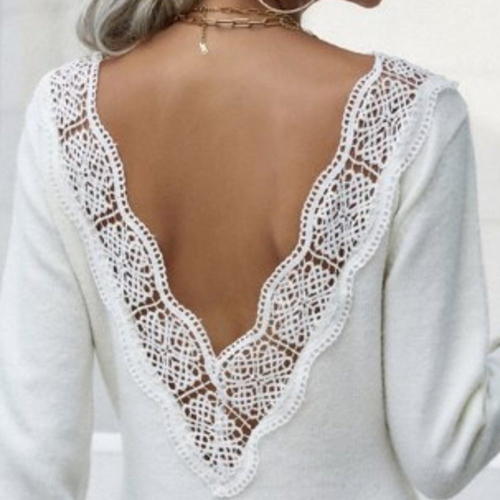 Low Back Crochet Lace Bodycon Mini Dress - Picture 6 of 7